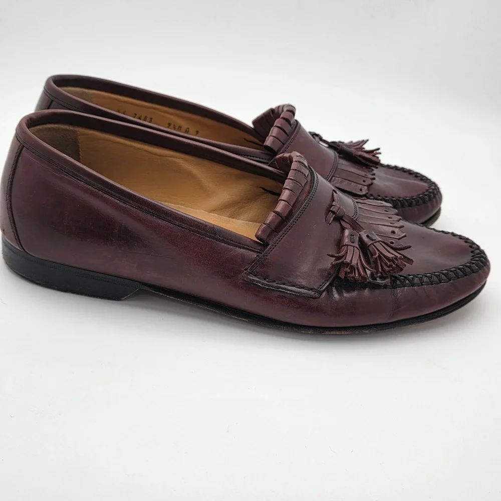 VTG Johnston Murphy Loafers Men 9.5 Leather Burgundy Oxblood Kiltie Tassel Italy